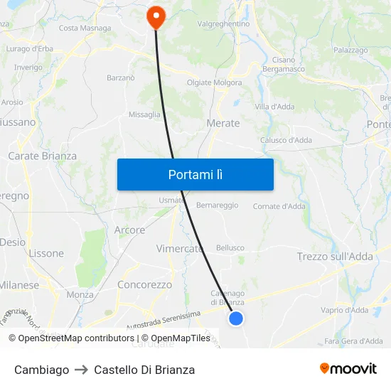 Cambiago to Castello Di Brianza map