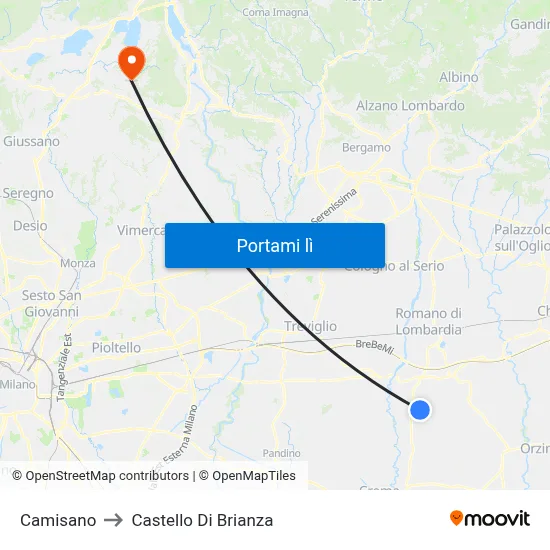 Camisano to Castello Di Brianza map