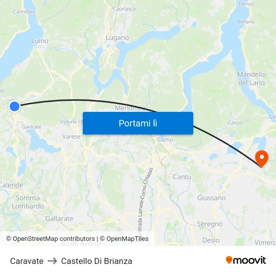 Caravate to Castello Di Brianza map