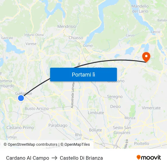 Cardano Al Campo to Castello Di Brianza map