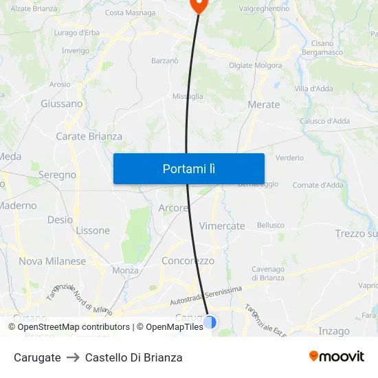 Carugate to Castello Di Brianza map
