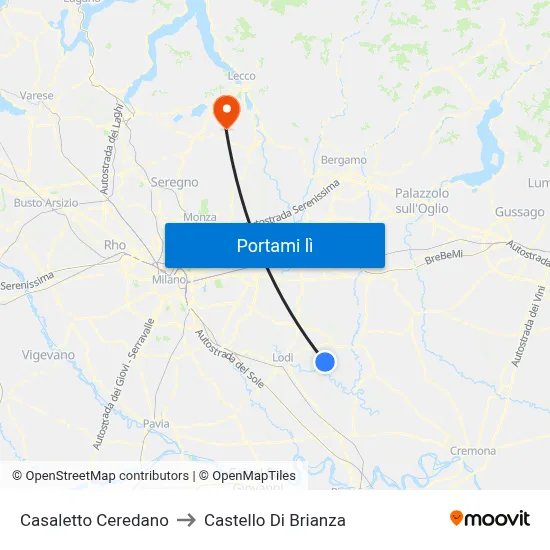 Casaletto Ceredano to Castello Di Brianza map