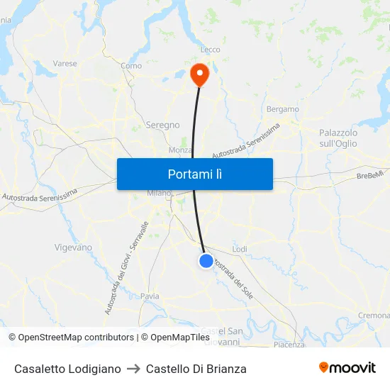 Casaletto Lodigiano to Castello Di Brianza map