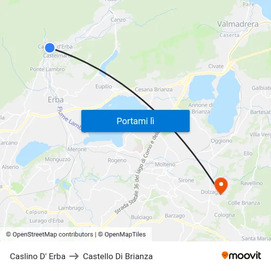Caslino D' Erba to Castello Di Brianza map