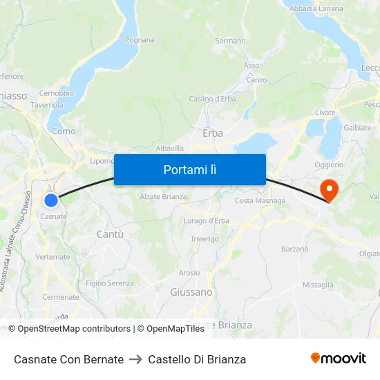 Casnate Con Bernate to Castello Di Brianza map