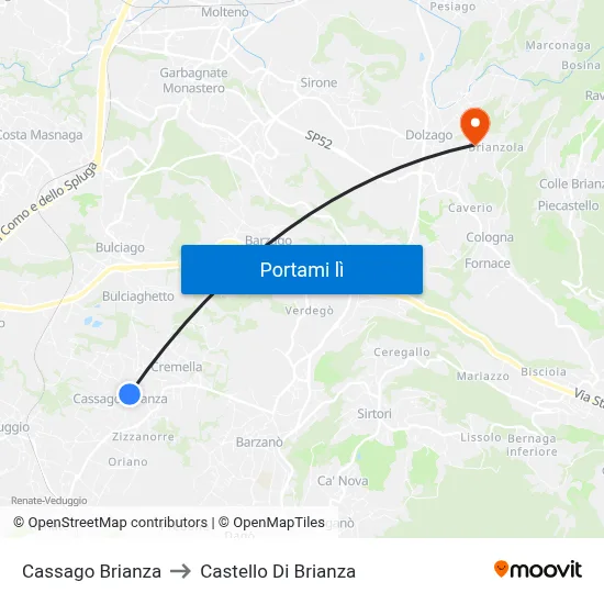 Cassago Brianza to Castello Di Brianza map