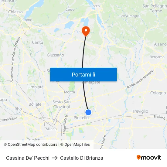 Cassina De' Pecchi to Castello Di Brianza map
