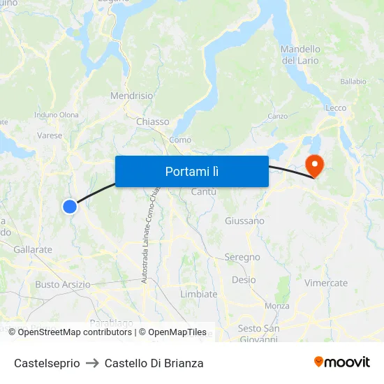 Castelseprio to Castello Di Brianza map