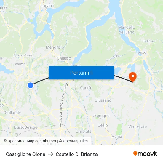 Castiglione Olona to Castello Di Brianza map