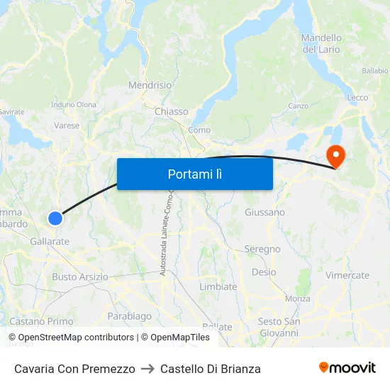 Cavaria Con Premezzo to Castello Di Brianza map