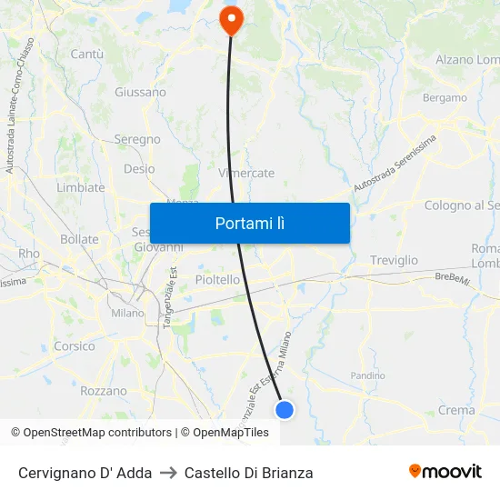 Cervignano D' Adda to Castello Di Brianza map