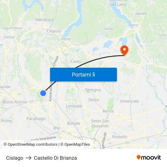 Cislago to Castello Di Brianza map