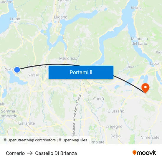 Comerio to Castello Di Brianza map