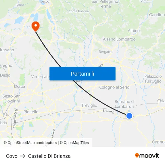 Covo to Castello Di Brianza map