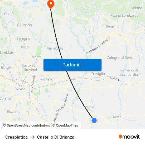 Crespiatica to Castello Di Brianza map