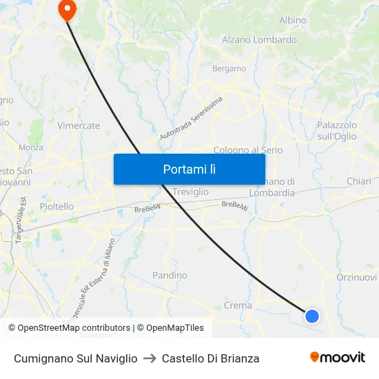 Cumignano Sul Naviglio to Castello Di Brianza map