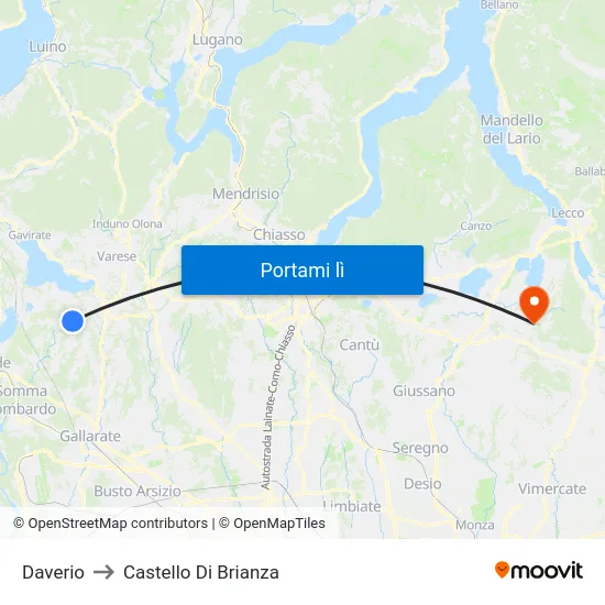 Daverio to Castello Di Brianza map