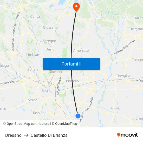 Dresano to Castello Di Brianza map