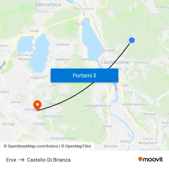 Erve to Castello Di Brianza map