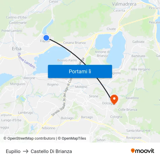 Eupilio to Castello Di Brianza map