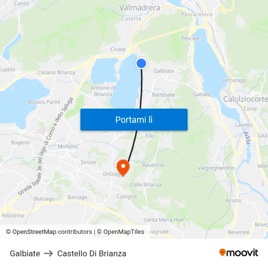 Galbiate to Castello Di Brianza map