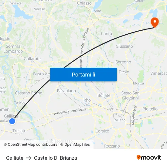 Galliate to Castello Di Brianza map