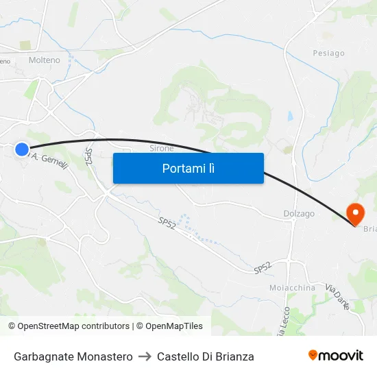 Garbagnate Monastero to Castello Di Brianza map