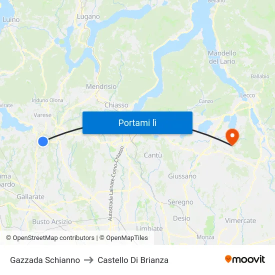 Gazzada Schianno to Castello Di Brianza map