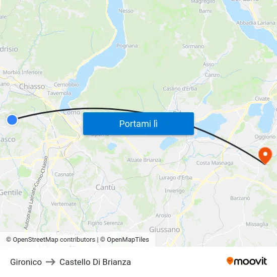 Gironico to Castello Di Brianza map