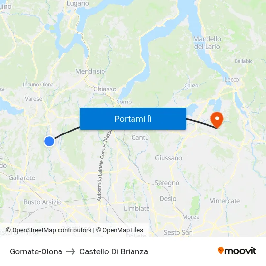 Gornate-Olona to Castello Di Brianza map