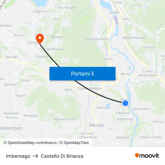 Imbersago to Castello Di Brianza map