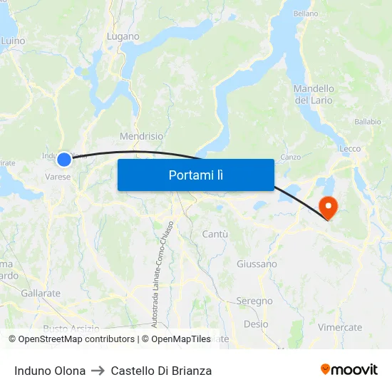 Induno Olona to Castello Di Brianza map