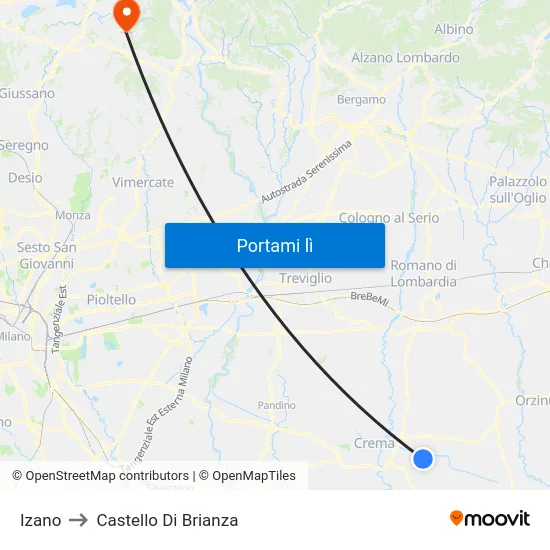 Izano to Castello Di Brianza map
