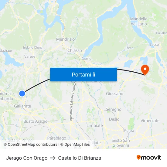 Jerago Con Orago to Castello Di Brianza map