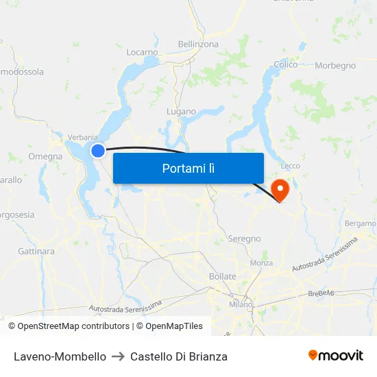 Laveno-Mombello to Castello Di Brianza map