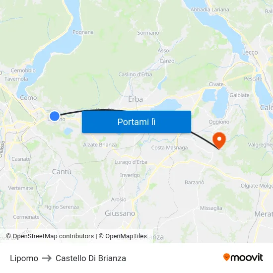 Lipomo to Castello Di Brianza map
