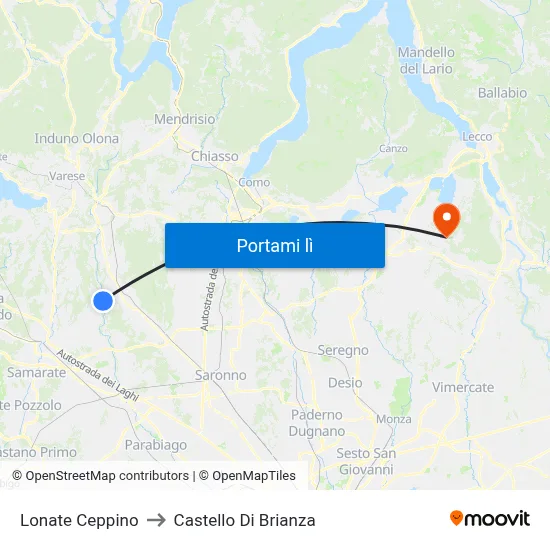 Lonate Ceppino to Castello Di Brianza map
