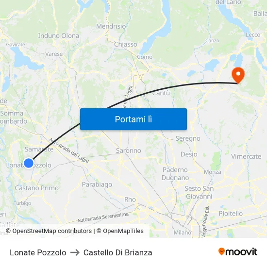 Lonate Pozzolo to Castello Di Brianza map