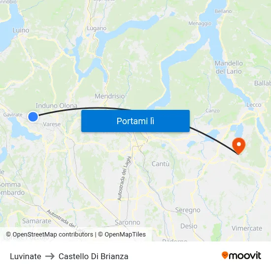 Luvinate to Castello Di Brianza map