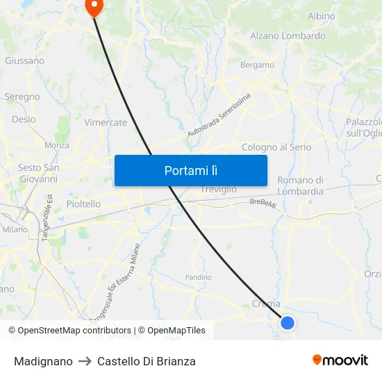 Madignano to Castello Di Brianza map