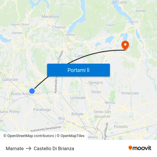 Marnate to Castello Di Brianza map