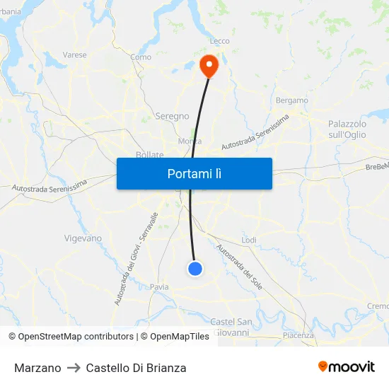 Marzano to Castello Di Brianza map
