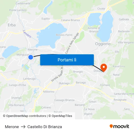 Merone to Castello Di Brianza map