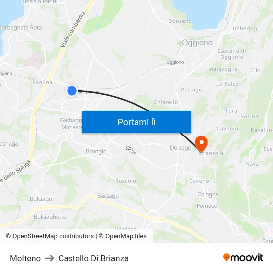 Molteno to Castello Di Brianza map