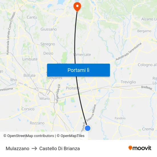 Mulazzano to Castello Di Brianza map