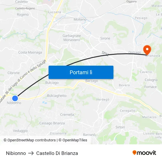 Nibionno to Castello Di Brianza map