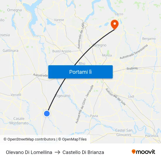 Olevano Di Lomellina to Castello Di Brianza map