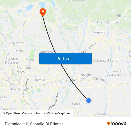 Pieranica to Castello Di Brianza map