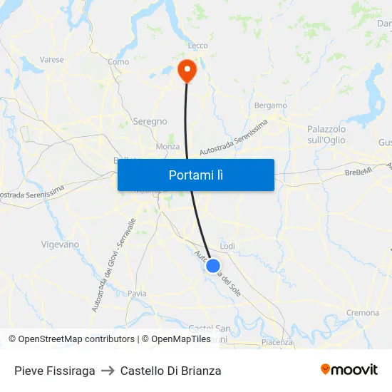 Pieve Fissiraga to Castello Di Brianza map