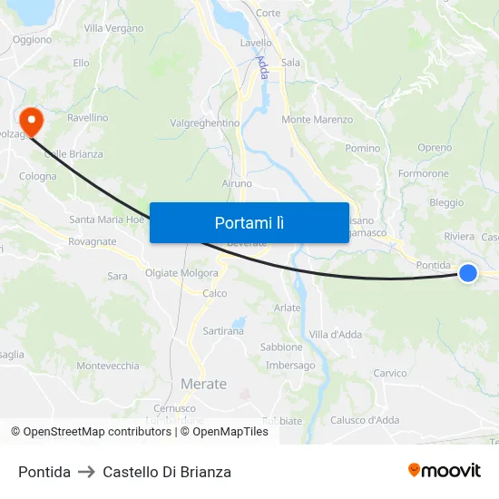 Pontida to Castello Di Brianza map
